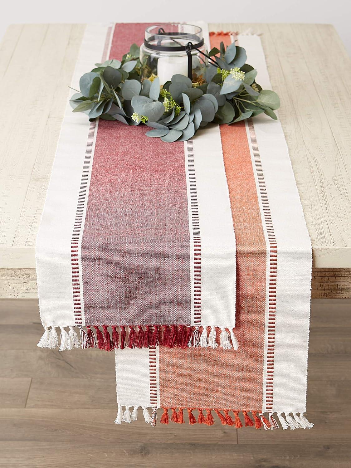 imageDII Dobby Stripe Woven Table Runner 13x108 13x1135 Fringe Included Mineral GrayRedwood