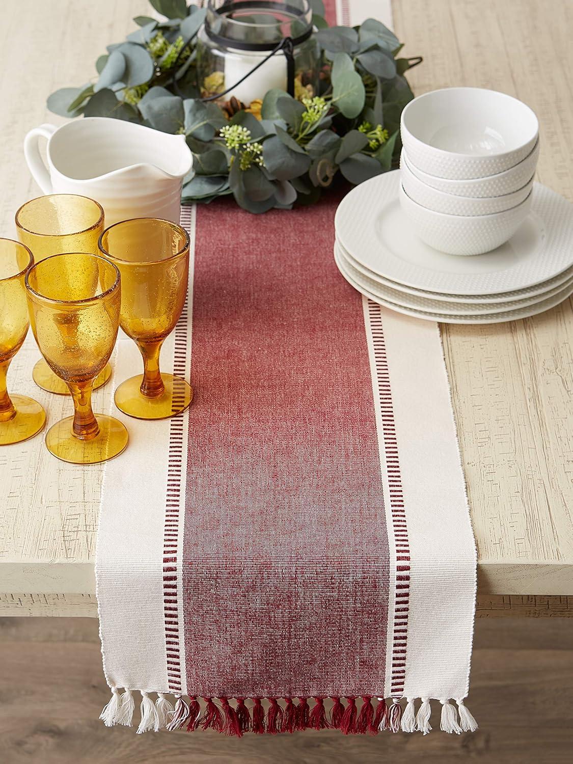 imageDII Dobby Stripe Woven Table Runner 13x108 13x1135 Fringe Included Mineral GrayRedwood