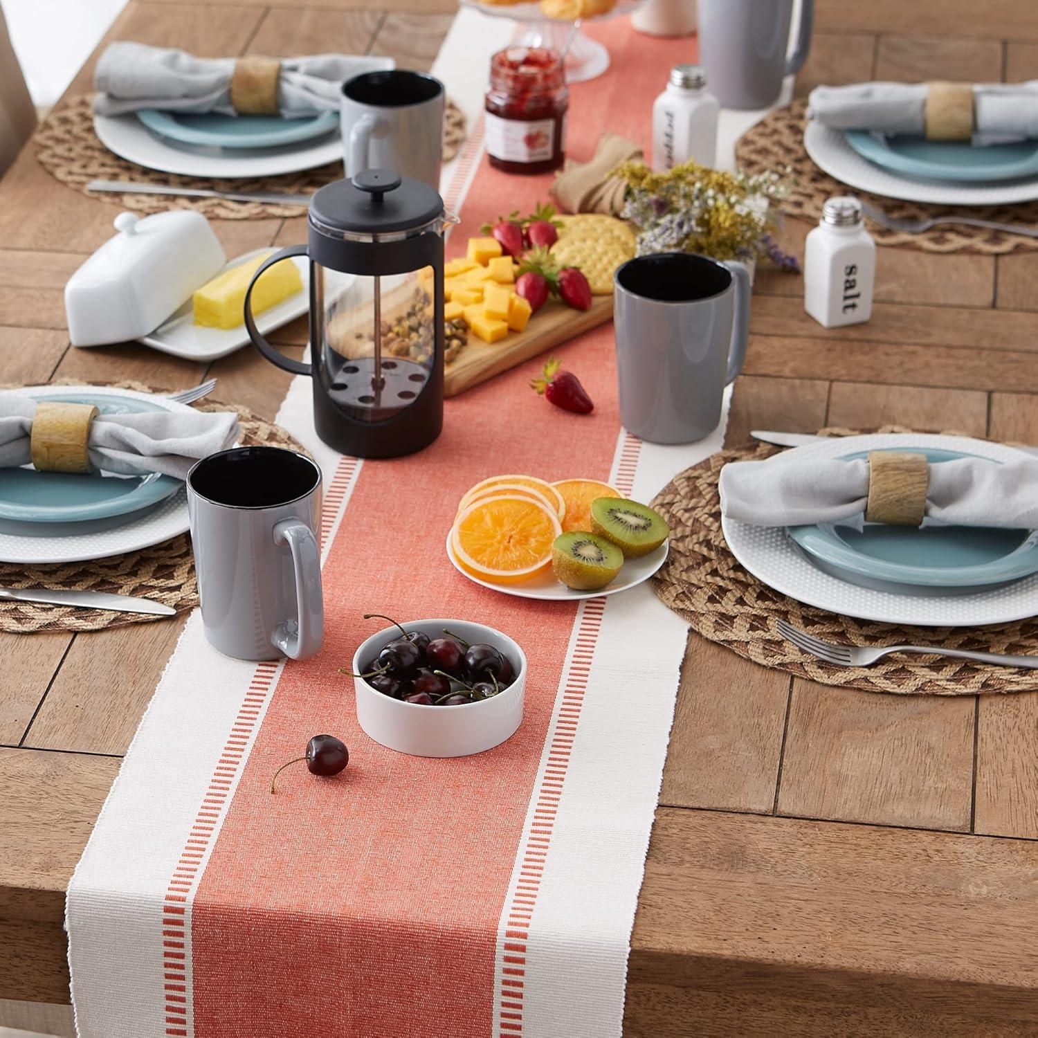 imageDII Dobby Stripe Woven Table Runner 13x108 13x1135 Fringe Included Mineral GraySpice