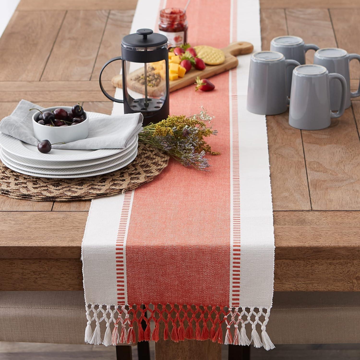 imageDII Dobby Stripe Woven Table Runner 13x108 13x1135 Fringe Included Mineral GraySpice