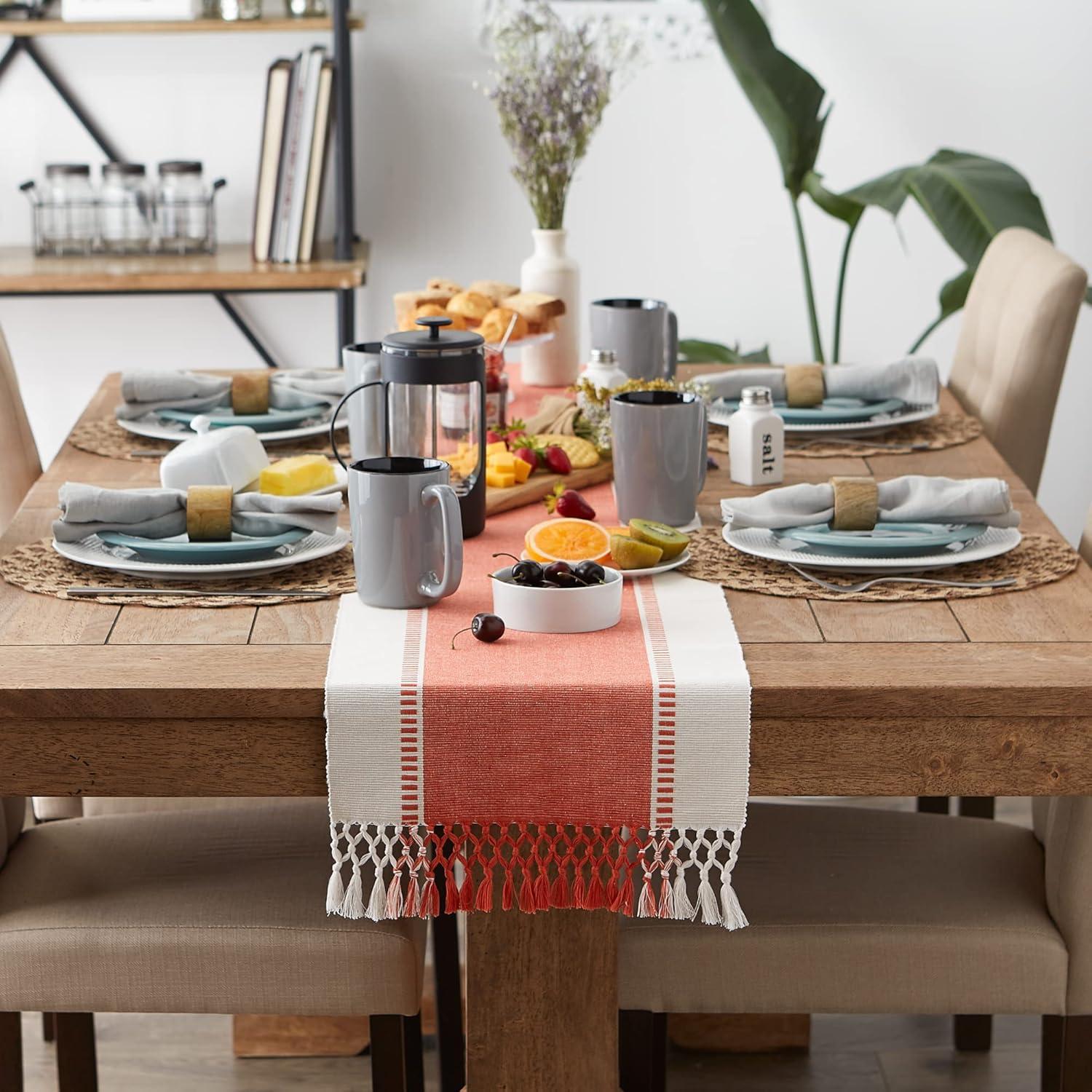 imageDII Dobby Stripe Woven Table Runner 13x108 13x1135 Fringe Included Mineral GraySpice