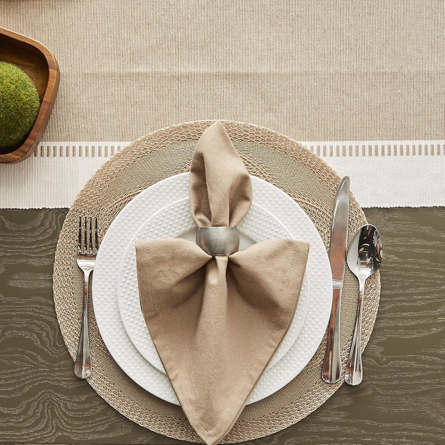imageDII Dobby Stripe Woven Table Runner 13x108 13x1135 Fringe Included Mineral GrayStone Brown