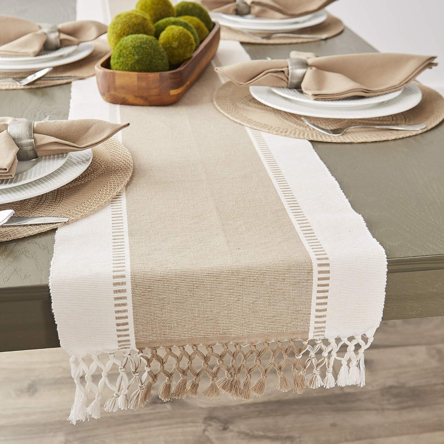 imageDII Dobby Stripe Woven Table Runner 13x108 13x1135 Fringe Included Mineral GrayStone Brown