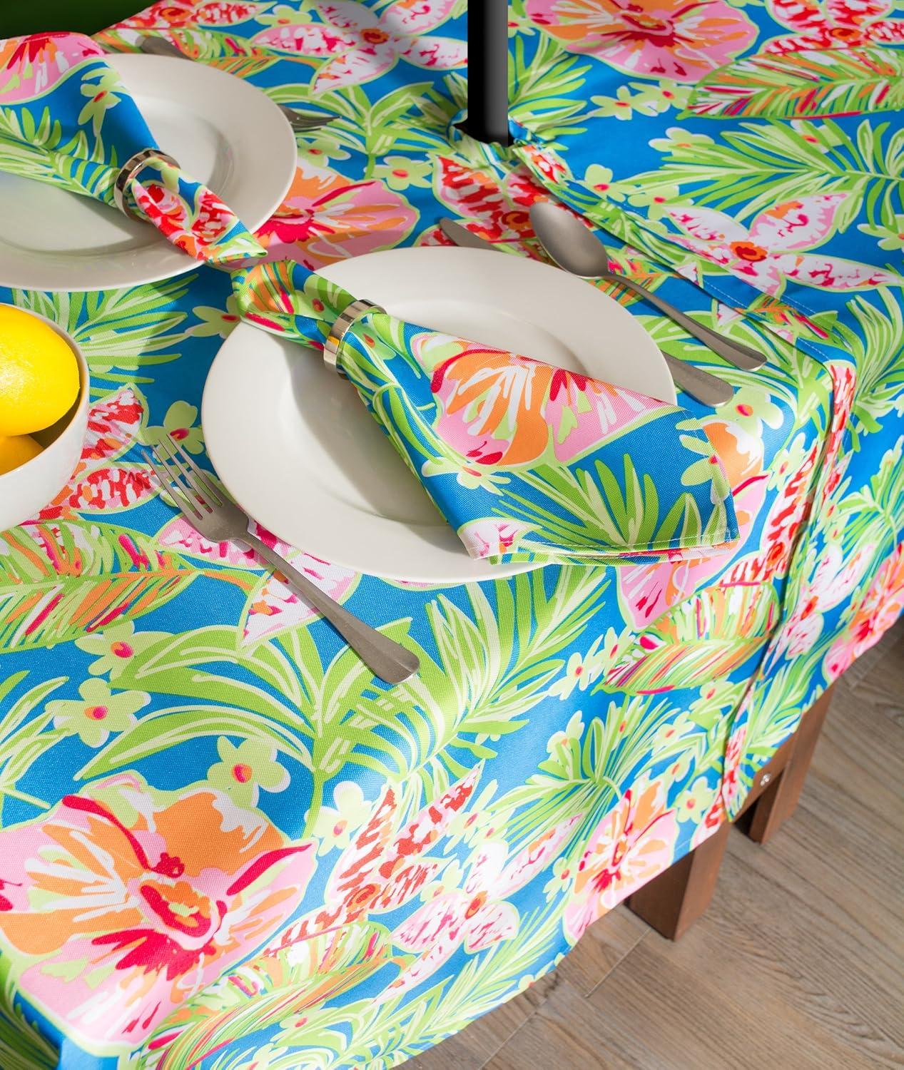 imageDII Summer Floral Outdoor Tabletop Collection Stain Resistant ampamp Waterproof 60quot Round wZipper Floral60 x 84 in wZipper