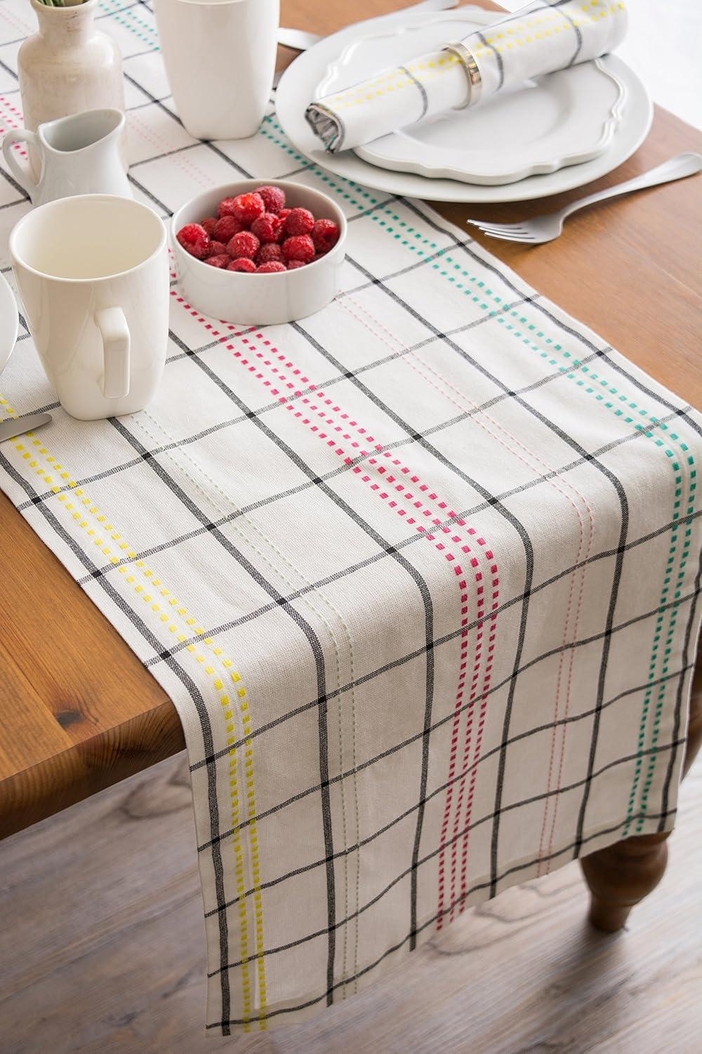 imageDII Table Top Dcor Collection Spring ampamp Summer Table Runner 14x72 Porto Stripe PrintColor Pop Plaid