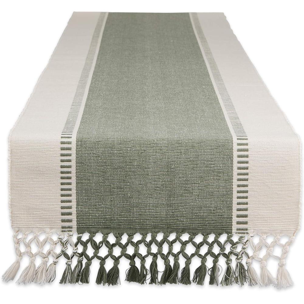imageDII Dobby Stripe Woven Table Runner 13x108 13x1135 Fringe Included Mineral GrayArtichoke Green