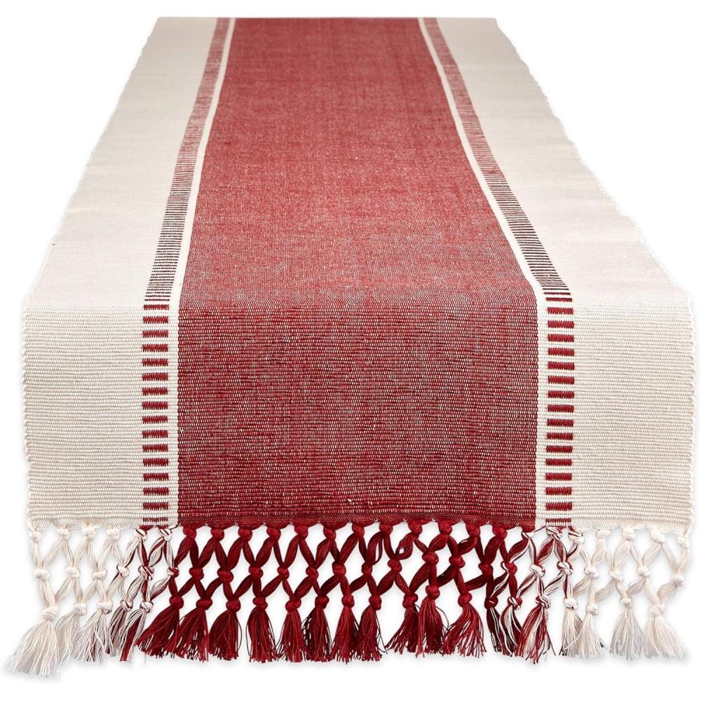 imageDII Dobby Stripe Woven Table Runner 13x108 13x1135 Fringe Included Mineral GrayBarn Red