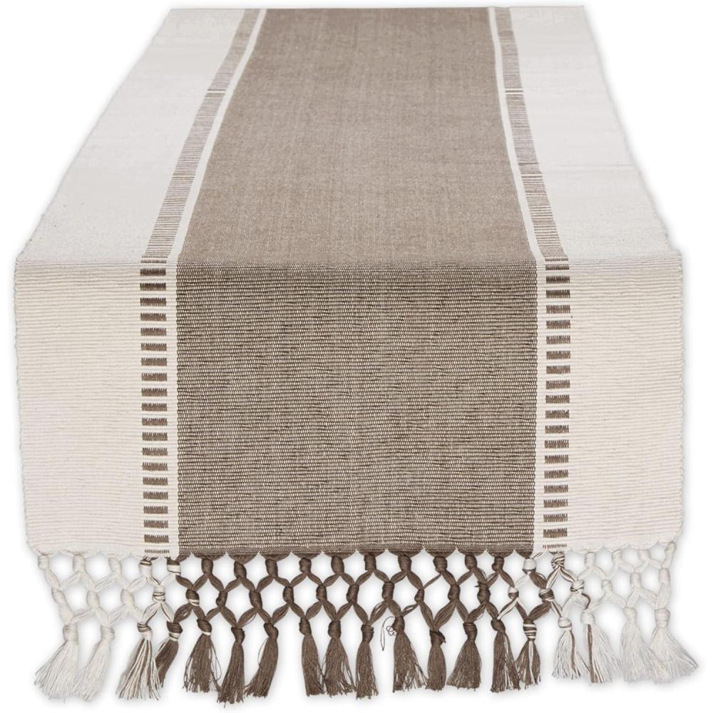 imageDII Dobby Stripe Woven Table Runner 13x108 13x1135 Fringe Included Mineral GrayBrown