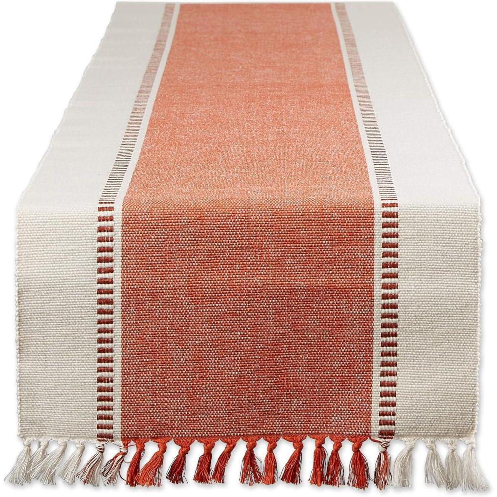 imageDII Dobby Stripe Woven Table Runner 13x108 13x1135 Fringe Included Mineral GrayBurnt Orange
