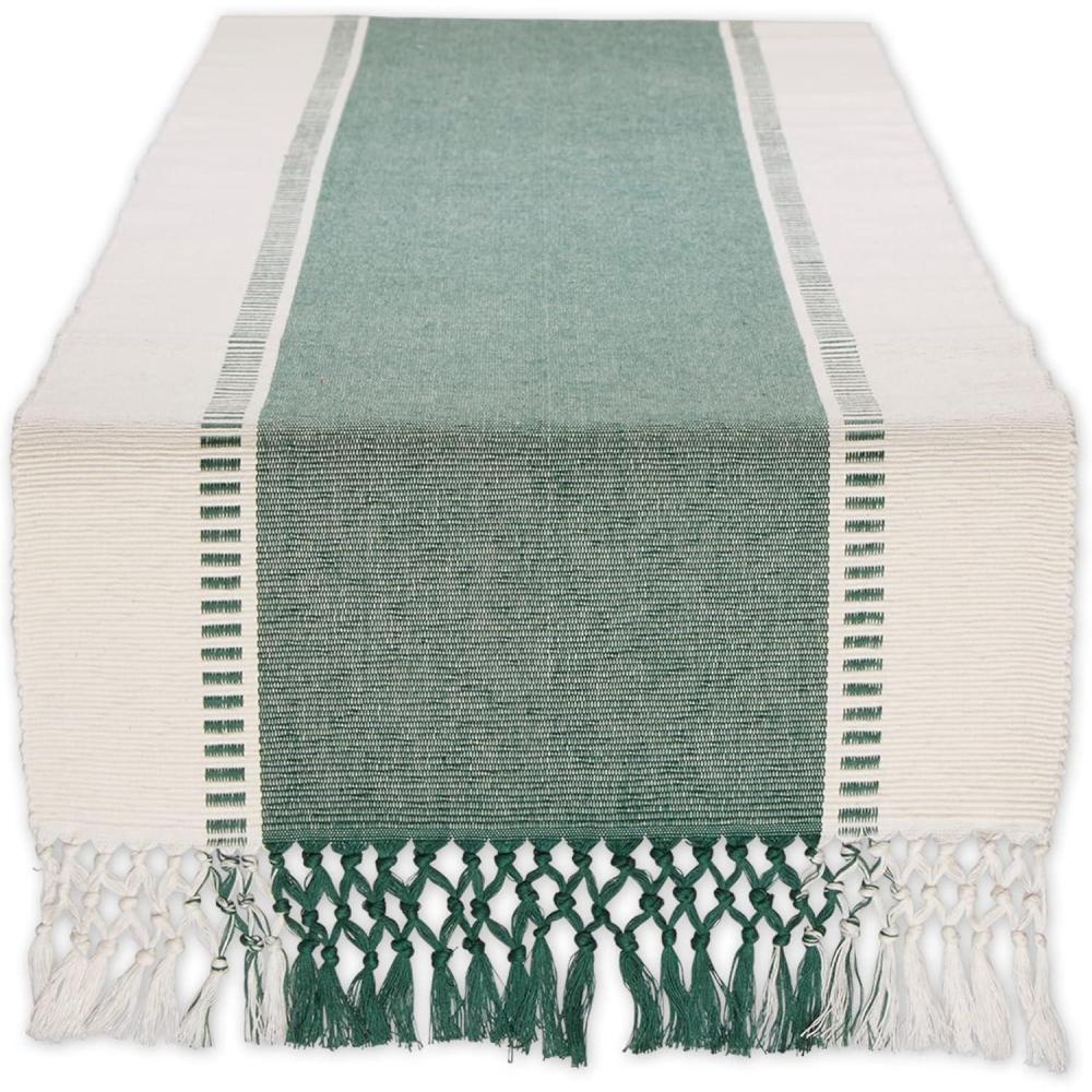 imageDII Dobby Stripe Woven Table Runner 13x108 13x1135 Fringe Included Mineral GrayDark Green