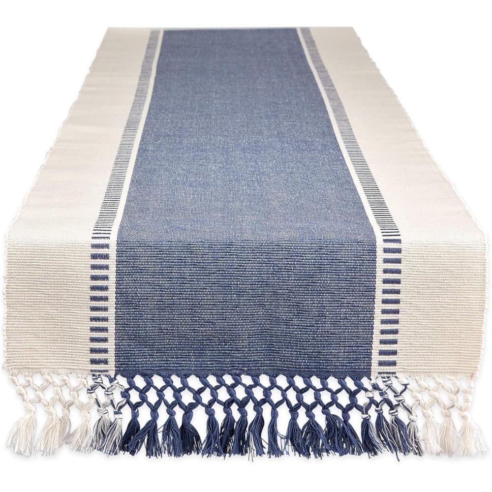 imageDII Dobby Stripe Woven Table Runner 13x108 13x1135 Fringe Included Mineral GrayFrench Blue