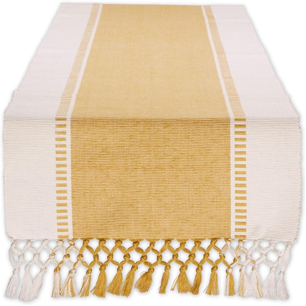 imageDII Dobby Stripe Woven Table Runner 13x108 13x1135 Fringe Included Mineral GrayHoney Gold