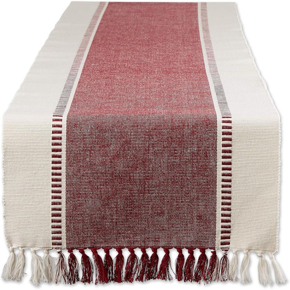 imageDII Dobby Stripe Woven Table Runner 13x108 13x1135 Fringe Included Mineral GrayRedwood