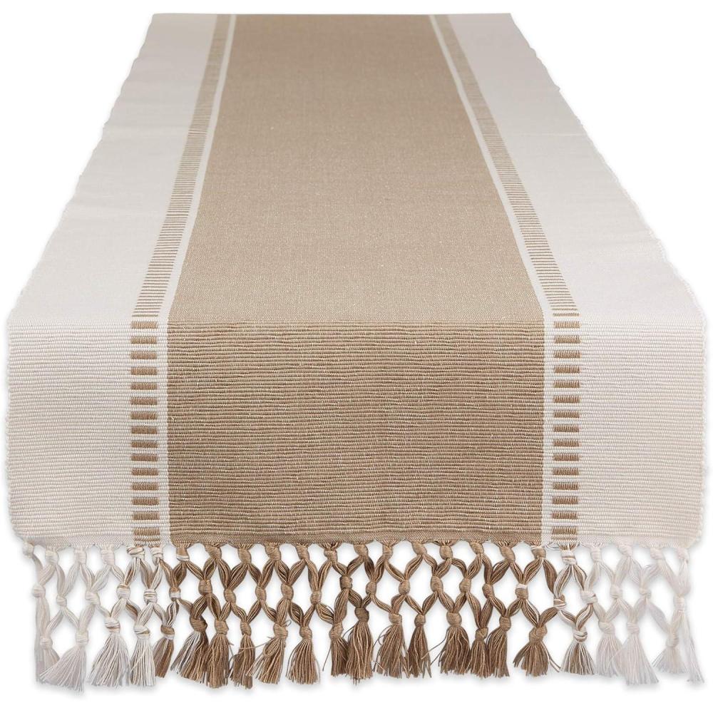 imageDII Dobby Stripe Woven Table Runner 13x108 13x1135 Fringe Included Mineral GrayStone Brown