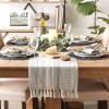 imageDII Farmhouse Braided Stripe Table Runner Collection 15x72 15x77 Fringe Included Navy BlueCool Gray