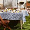 imageDII IndoorOutdoor Vinyl Tabletop Collection Grid Pattern Flannel Backed Tablecloth 70quot Round NavyNavy
