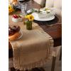imageDII Jute Burlap Collection Kitchen Tabletop Table Runner 14x72 Double Border Barn RedRuffle Trim Natural