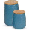 imageDII Kitchen Accessories Collection Textured Matte Ceramic Canister Set Mushroom Vine 3 PieceStorm Blue