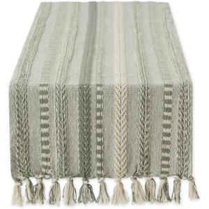 imageDII Farmhouse Braided Stripe Table Runner Collection 15x72 15x77 Fringe Included Navy BlueArtichoke Green