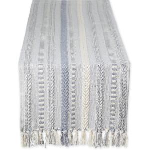 imageDII Farmhouse Braided Stripe Table Runner Collection 15x72 15x77 Fringe Included Navy BlueCool Gray