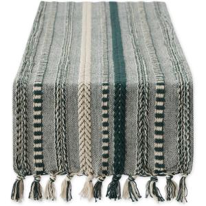 imageDII Farmhouse Braided Stripe Table Runner Collection 15x72 15x77 Fringe Included Navy BlueDark Green
