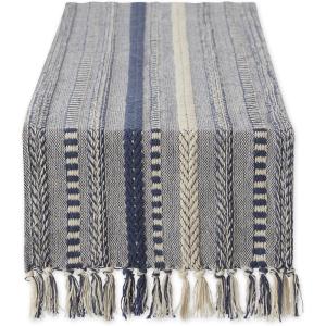 imageDII Farmhouse Braided Stripe Table Runner Collection 15x72 15x77 Fringe Included Navy BlueFrench Blue