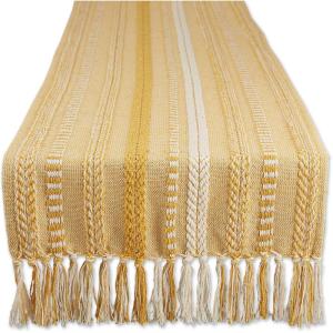 imageDII Farmhouse Braided Stripe Table Runner Collection 15x72 15x77 Fringe Included Navy BlueHoney Gold
