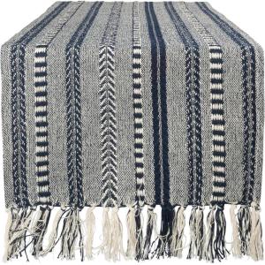 imageDII Farmhouse Braided Stripe Table Runner Collection 15x72 15x77 Fringe Included Navy BlueNavy Blue