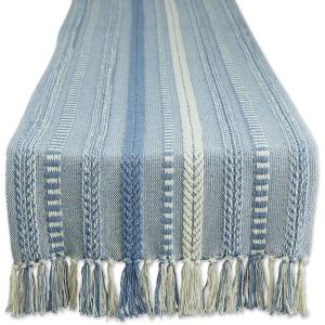 imageDII Farmhouse Braided Stripe Table Runner Collection 15x72 15x77 Fringe Included Navy BlueStonewash Blue