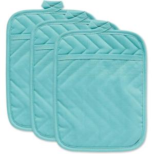 imageDII Heat Resistant Quilted Cotton Pot Holder Set Designed with Space to Personalize Allowing a Customized Design 7x9 Black 3 CountAqua