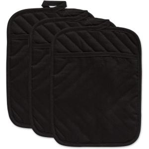 imageDII Heat Resistant Quilted Cotton Pot Holder Set Designed with Space to Personalize Allowing a Customized Design 7x9 Black 3 CountBlack