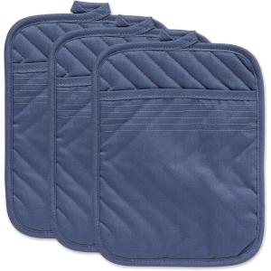 imageDII Heat Resistant Quilted Cotton Pot Holder Set Designed with Space to Personalize Allowing a Customized Design 7x9 Black 3 CountFrench Blue