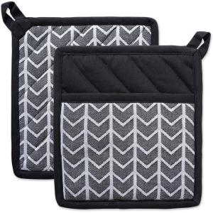 imageDII Herringbone Kitchen Collection Pot Holder Set 85x8 Black ampamp White 2 Piece