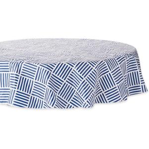 imageDII IndoorOutdoor Vinyl Tabletop Collection Grid Pattern Flannel Backed Tablecloth 70quot Round NavyNavy
