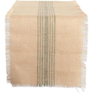 imageDII Jute Burlap Collection Kitchen Tabletop Table Runner 14x72 Double Border Barn RedCenter Stripe Artichoke