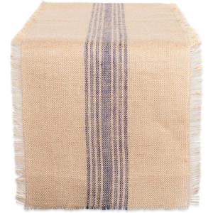 imageDII Jute Burlap Collection Kitchen Tabletop Table Runner 14x72 Double Border Barn RedCenter Stripe Blue