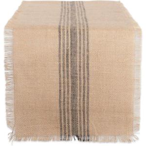 imageDII Jute Burlap Collection Kitchen Tabletop Table Runner 14x72 Double Border Barn RedCenter Stripe Gray