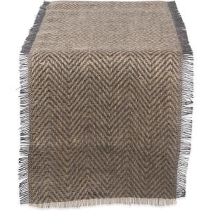imageDII Jute Burlap Collection Kitchen Tabletop Table Runner 14x72 Double Border Barn RedChevron Gray