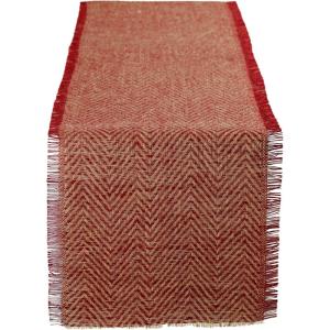 imageDII Jute Burlap Collection Kitchen Tabletop Table Runner 14x72 Double Border Barn RedChevron Red