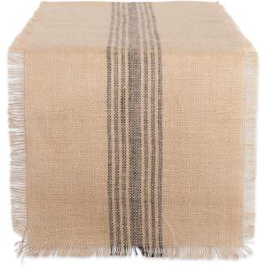 imageDII Jute Burlap Collection Kitchen Tabletop Table Runner 14x72 Double Border Barn RedMiddle Stripe Gray