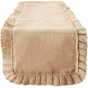 imageDII Jute Burlap Collection Kitchen Tabletop Table Runner 14x72 Double Border Barn RedRuffle Trim Natural