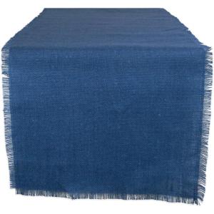 imageDII Jute Burlap Collection Kitchen Tabletop Table Runner 14x72 Double Border Barn RedSolid Blue