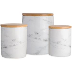 imageDII Kitchen Accessories Collection Ceramic Canister Set 45 Cup3 Cup125 Cup White MarbleWhite Marble