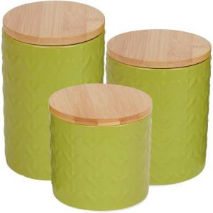 imageDII Kitchen Accessories Collection Textured Matte Ceramic Canister Set Mushroom Vine 3 PieceAvocado