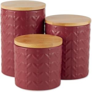 imageDII Kitchen Accessories Collection Textured Matte Ceramic Canister Set Mushroom Vine 3 PieceBarn Red