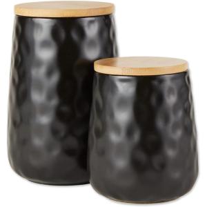 imageDII Kitchen Accessories Collection Textured Matte Ceramic Canister Set Mushroom Vine 3 PieceBlack