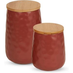 imageDII Kitchen Accessories Collection Textured Matte Ceramic Canister Set Mushroom Vine 3 PieceCinnamon
