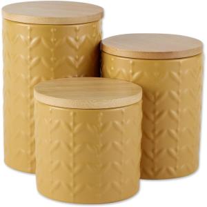 imageDII Kitchen Accessories Collection Textured Matte Ceramic Canister Set Mushroom Vine 3 PieceHoney Gold