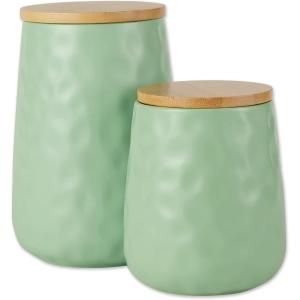imageDII Kitchen Accessories Collection Textured Matte Ceramic Canister Set Mushroom Vine 3 PieceSeafoam