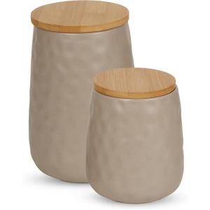 imageDII Kitchen Accessories Collection Textured Matte Ceramic Canister Set Mushroom Vine 3 PieceStone